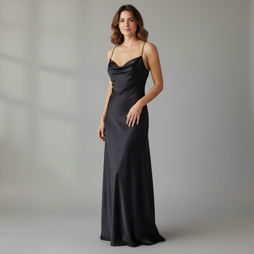 NWT Minimalist, Quiet Luxury Satin Black Dress Prom Gala Size 4 Dylan & Davids